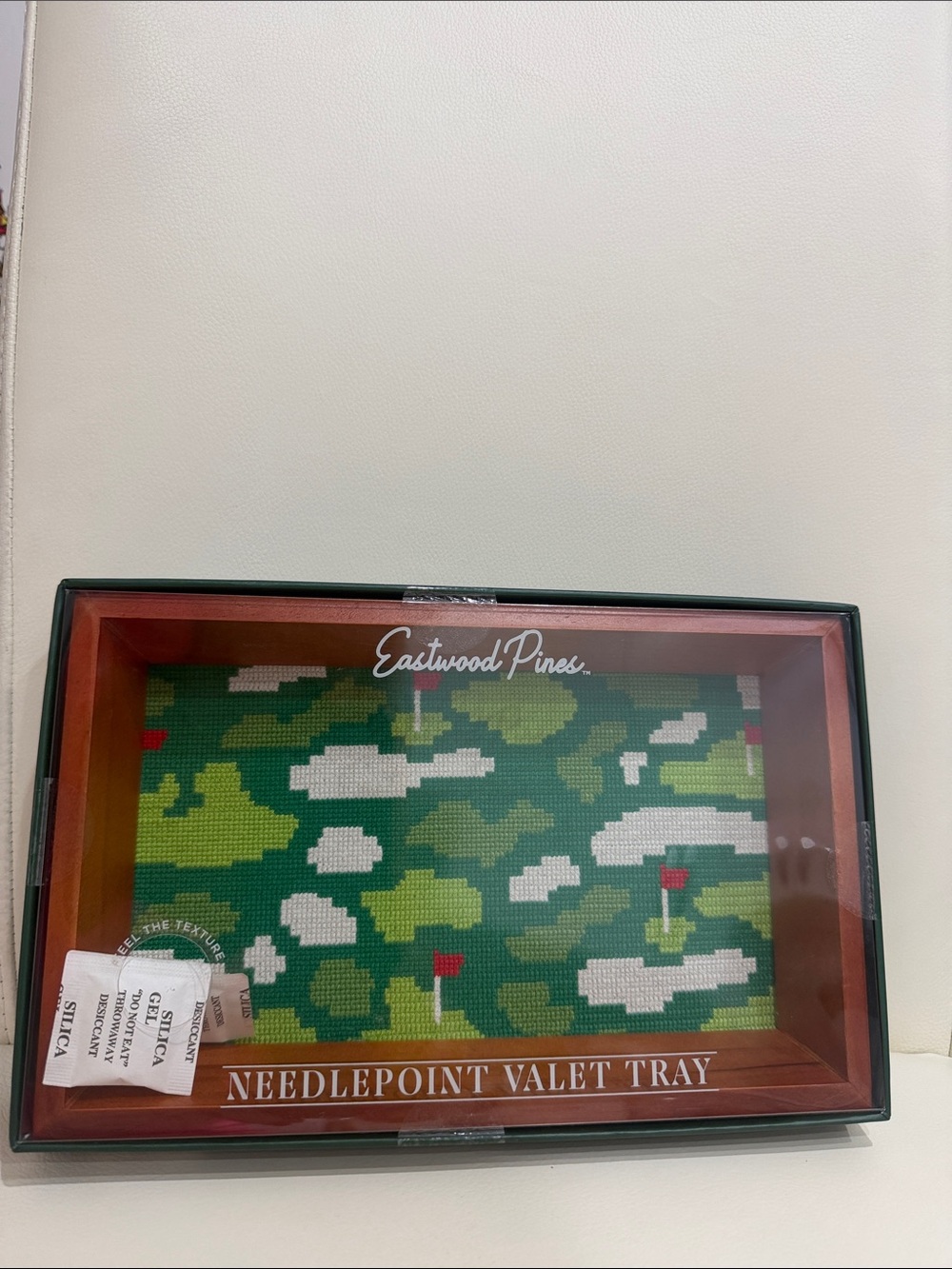 Eastwood Pines Green /White/Red "Golf Course" Camouflage Needlepoint Valet Tray